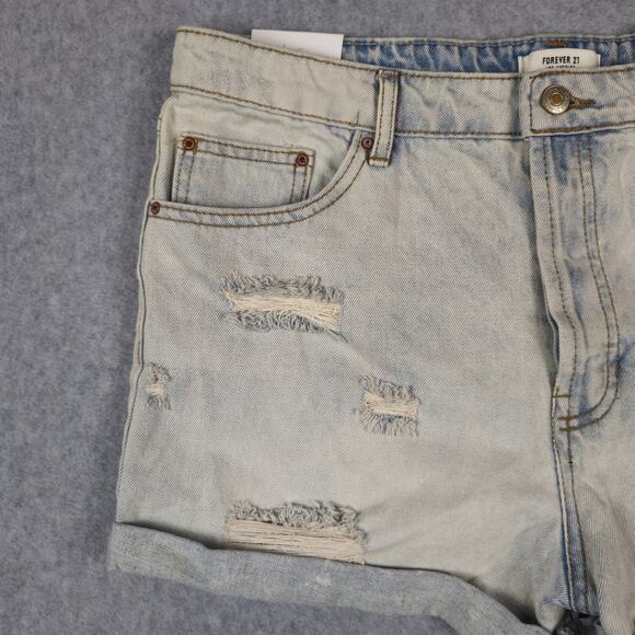 NWT Forever 21 Shorts Womens Size 32 Girlfriend Denim Button Fly Distressed - Picture 3 of 16